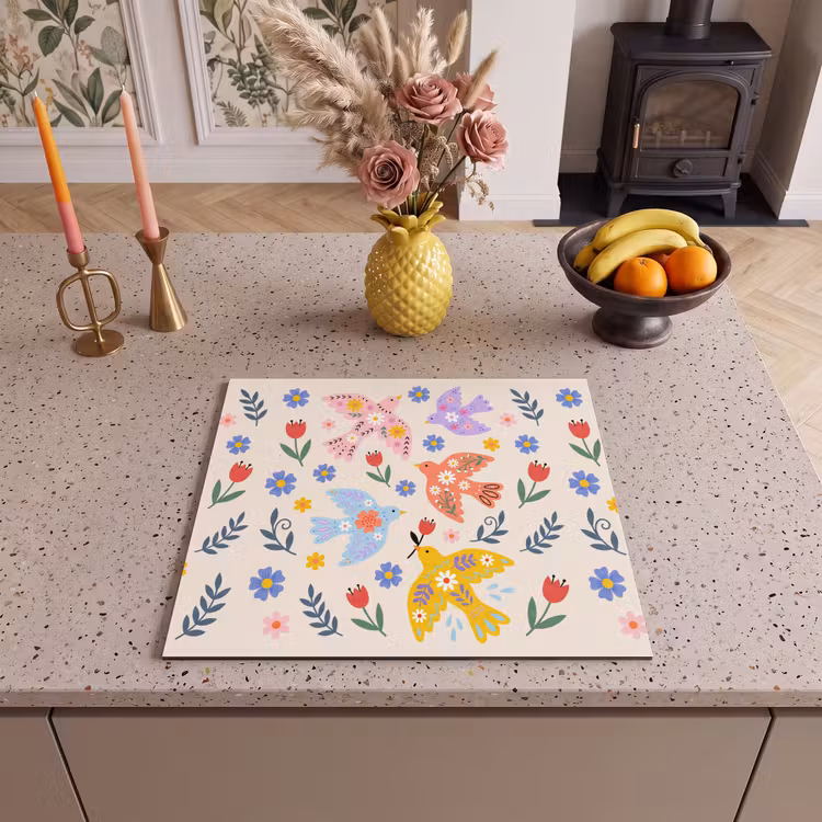 Herdabdeckplatte - Vögel – Blumen – Folk – Bunt – Tiere — 2