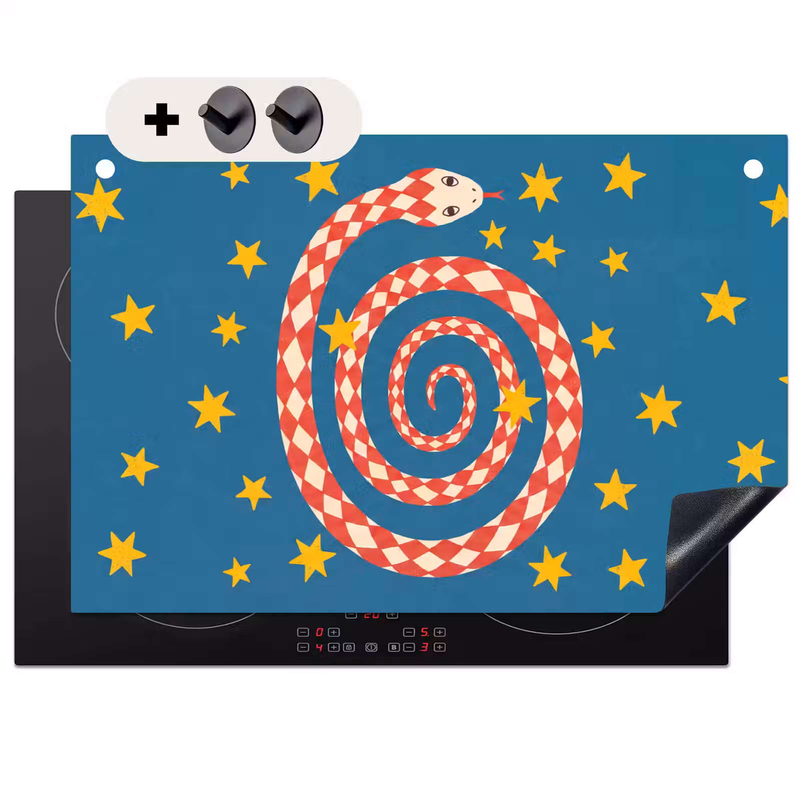 2-in-1 Herdabdeckplatte & Spritzschutz - Schlange – Spirale – Tiere – Illustration – Rot — 1