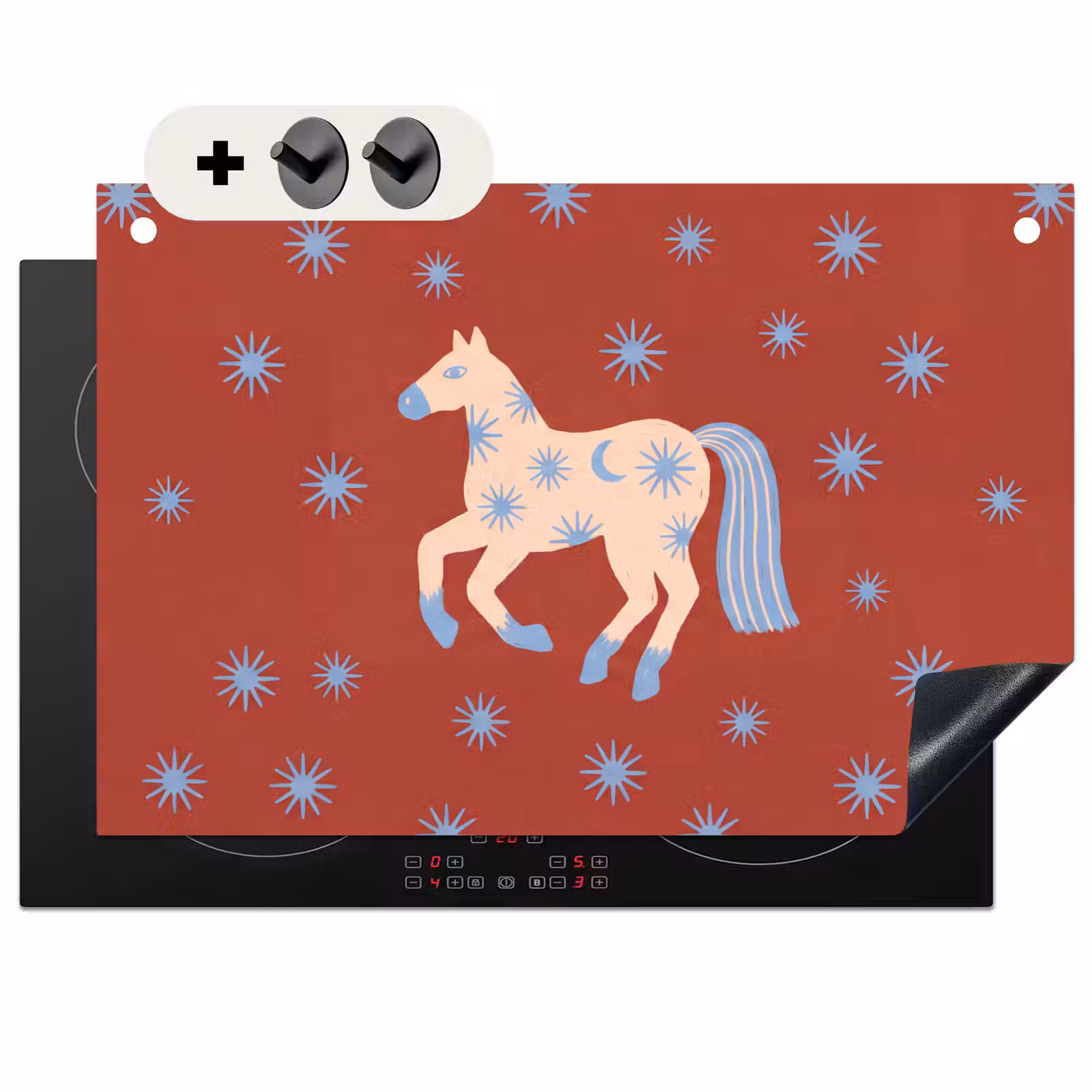 2-in-1 Herdabdeckplatte & Spritzschutz - Tiere – Sterne – Mond – Abstrakt – Rot — 1