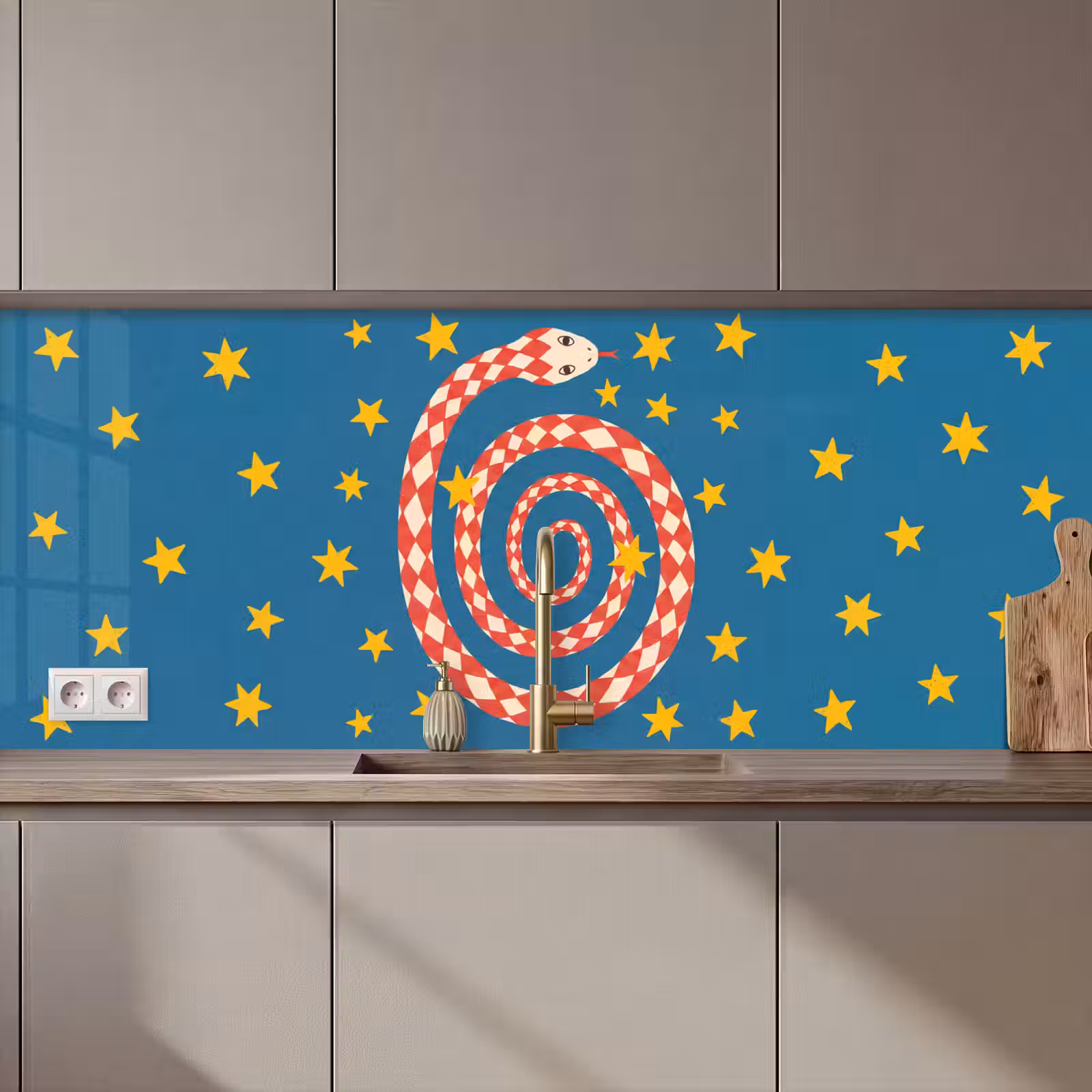 Küchenrückwand - Schlange – Spirale – Tiere – Illustration – Rot — 1