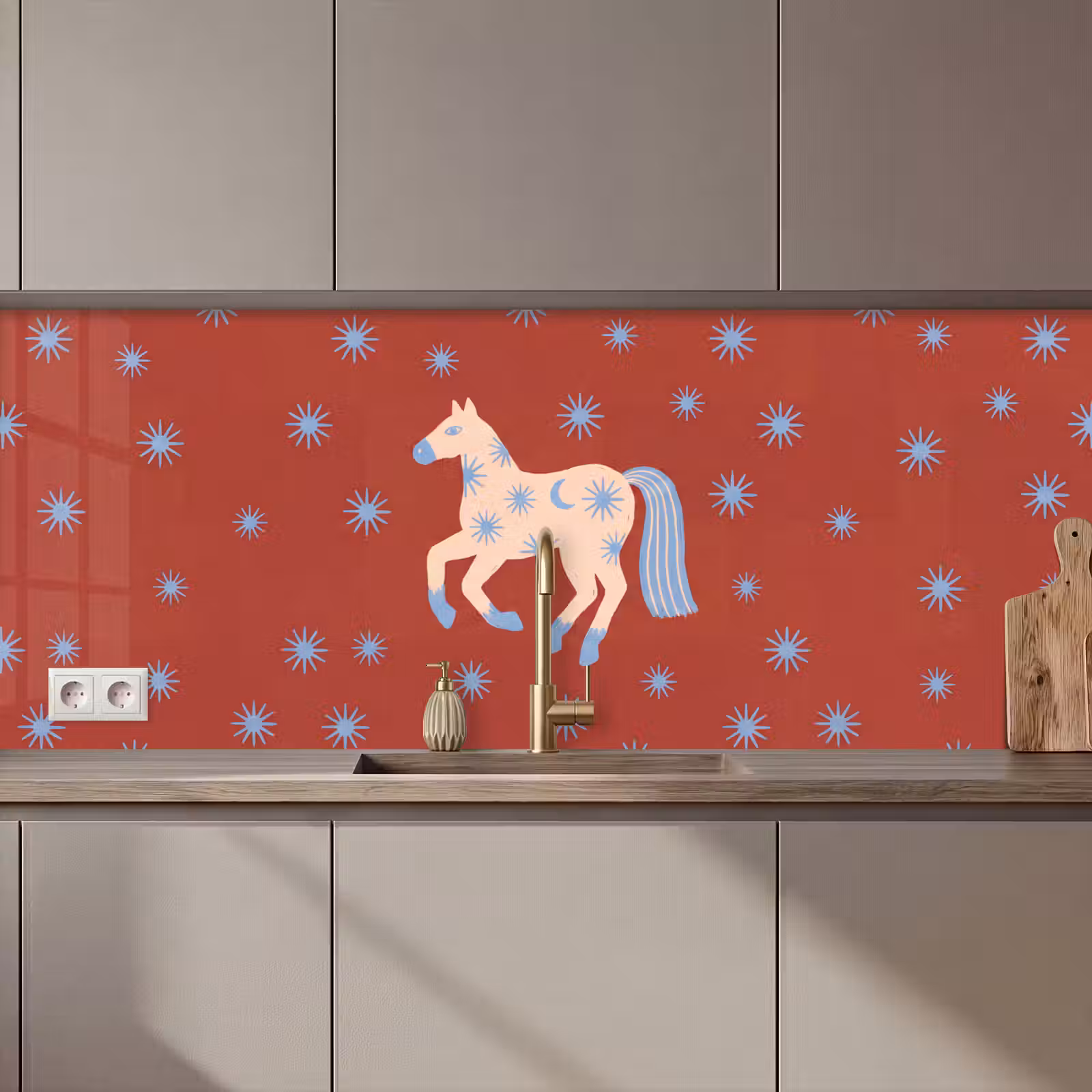 Küchenrückwand - Tiere – Sterne – Mond – Abstrakt – Rot — 1