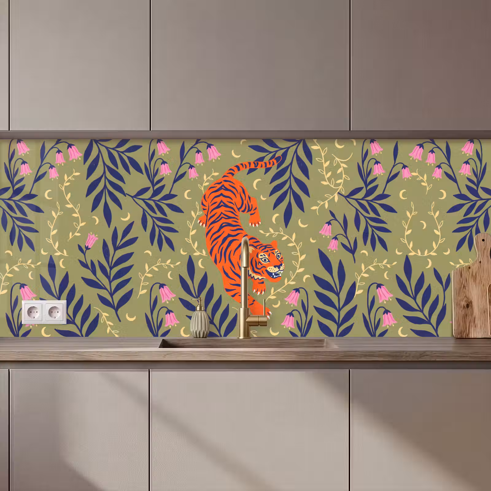 Küchenrückwand - Tiger – Blätter – Tiere – Illustration – Orange — 1
