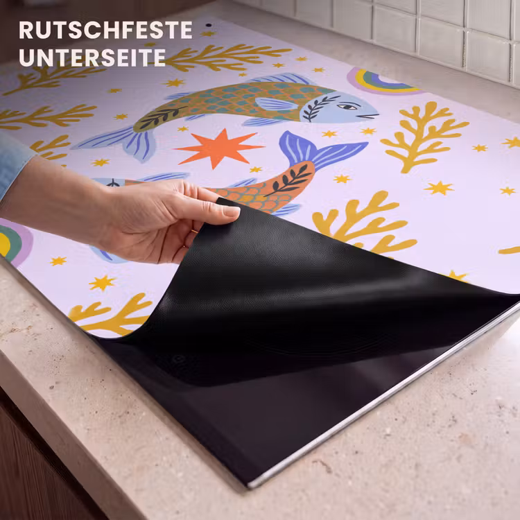 2-in-1 Herdabdeckplatte & Spritzschutz - Fisch – Unterwasser – Tiere – Abstrakt – Farbenfroh — 4