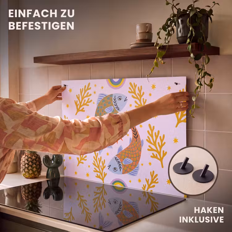 2-in-1 Herdabdeckplatte & Spritzschutz - Fisch – Unterwasser – Tiere – Abstrakt – Farbenfroh — 7