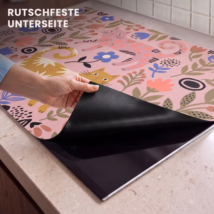 2-in-1 Herdabdeckplatte & Spritzschutz - Katze – Blumen – Tiere – Modern – Rosa — 4