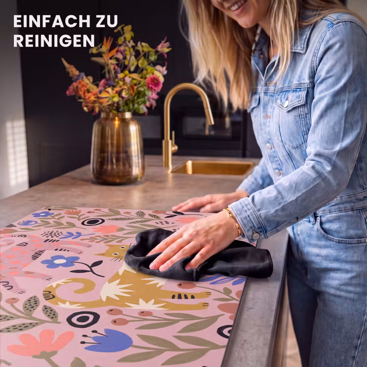 2-in-1 Herdabdeckplatte & Spritzschutz - Katze – Blumen – Tiere – Modern – Rosa — 5