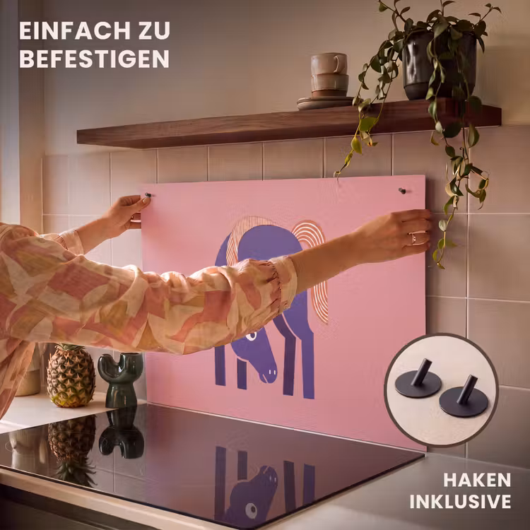 2-in-1 Herdabdeckplatte & Spritzschutz - Pferd – Abstrakt – Tiere – Modern – Blau — 7
