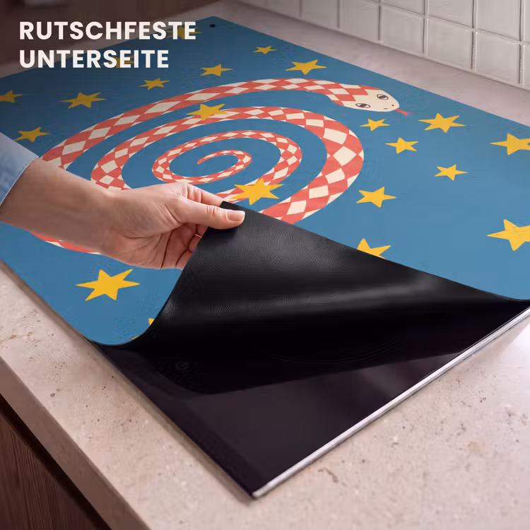 2-in-1 Herdabdeckplatte & Spritzschutz - Schlange – Spirale – Tiere – Illustration – Rot — 4
