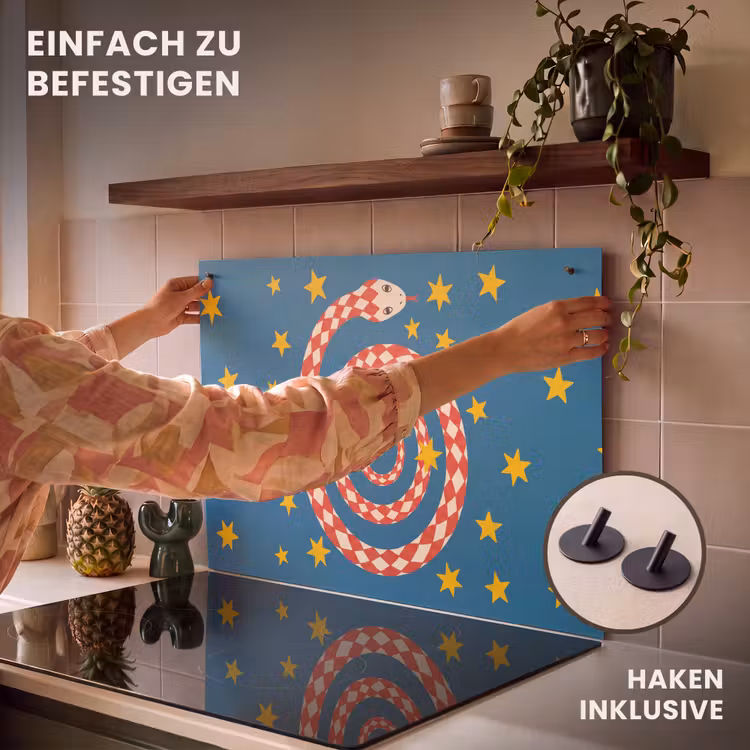 2-in-1 Herdabdeckplatte & Spritzschutz - Schlange – Spirale – Tiere – Illustration – Rot — 7
