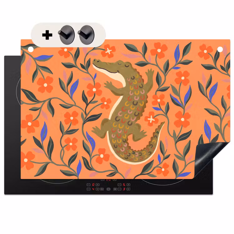 2-in-1 Herdabdeckplatte & Spritzschutz - Tiere – Blumen – Orange – Illustration – Natur — 1