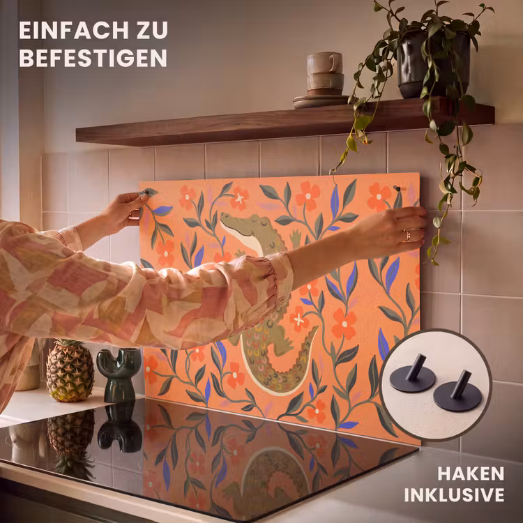 2-in-1 Herdabdeckplatte & Spritzschutz - Tiere – Blumen – Orange – Illustration – Natur — 7