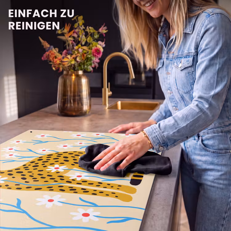 2-in-1 Herdabdeckplatte & Spritzschutz - Tiere – Gepard – Blumen – Modern – Gelb — 5