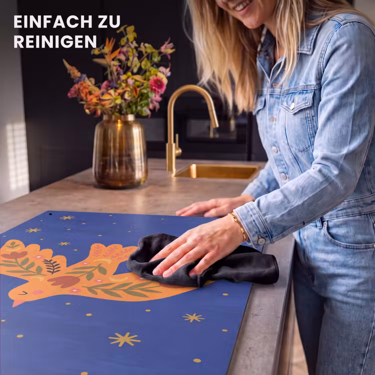 2-in-1 Herdabdeckplatte & Spritzschutz - Vogel – Blumen – Dekorativ – Orange – Blau — 5