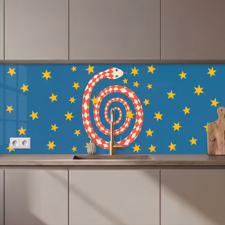 Küchenrückwand - Schlange – Spirale – Tiere – Illustration – Rot — 1