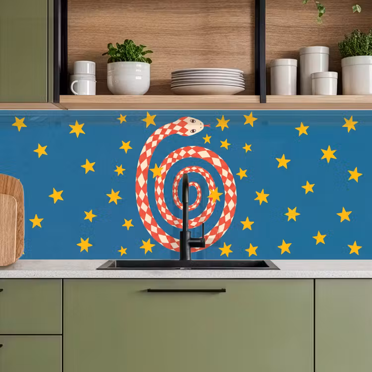Küchenrückwand - Schlange – Spirale – Tiere – Illustration – Rot — 8
