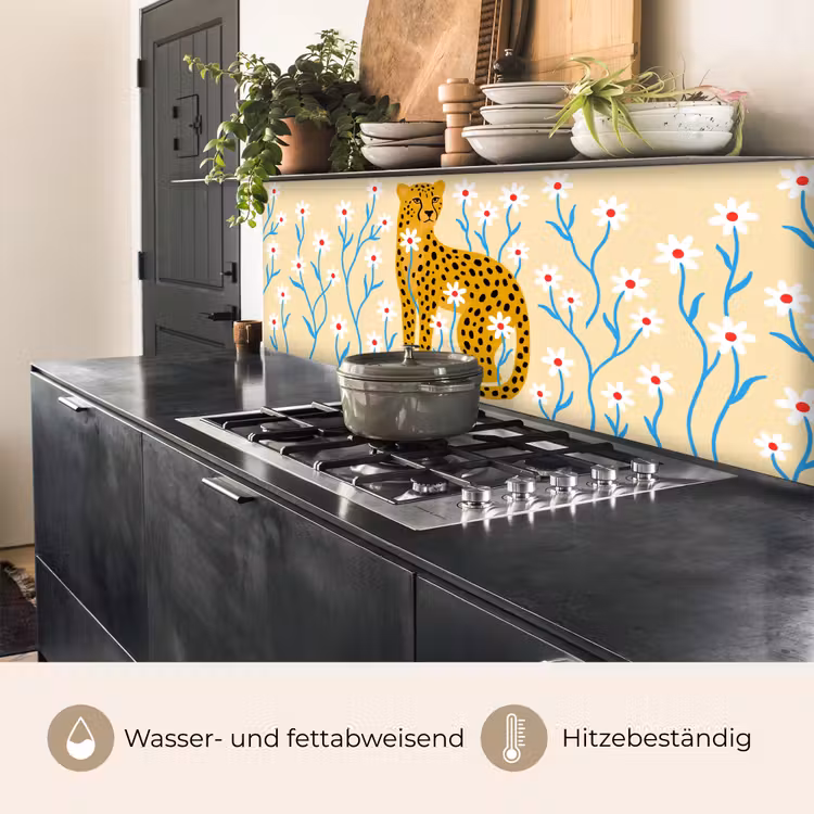 Küchenrückwand - Tiere – Gepard – Blumen – Modern – Gelb — 5