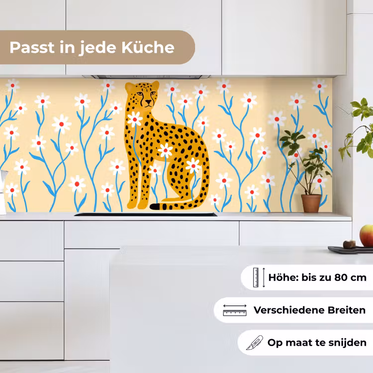 Küchenrückwand - Tiere – Gepard – Blumen – Modern – Gelb — 7