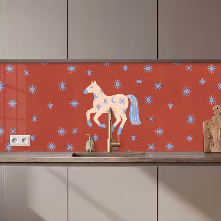 Küchenrückwand - Tiere – Sterne – Mond – Abstrakt – Rot — 1