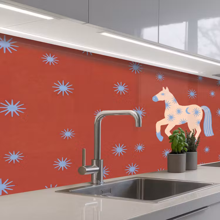 Küchenrückwand - Tiere – Sterne – Mond – Abstrakt – Rot — 2