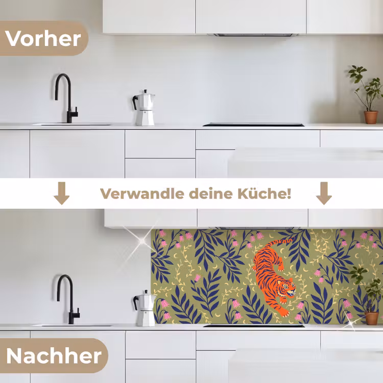 Küchenrückwand - Tiger – Blätter – Tiere – Illustration – Orange — 3