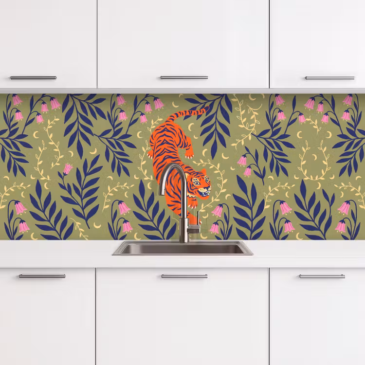 Küchenrückwand - Tiger – Blätter – Tiere – Illustration – Orange — 4