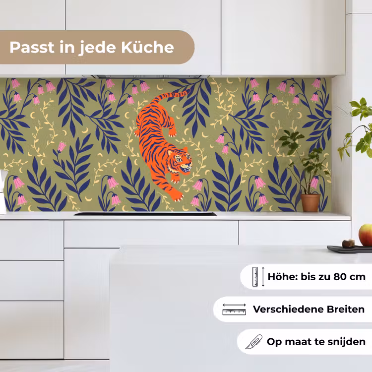 Küchenrückwand - Tiger – Blätter – Tiere – Illustration – Orange — 7