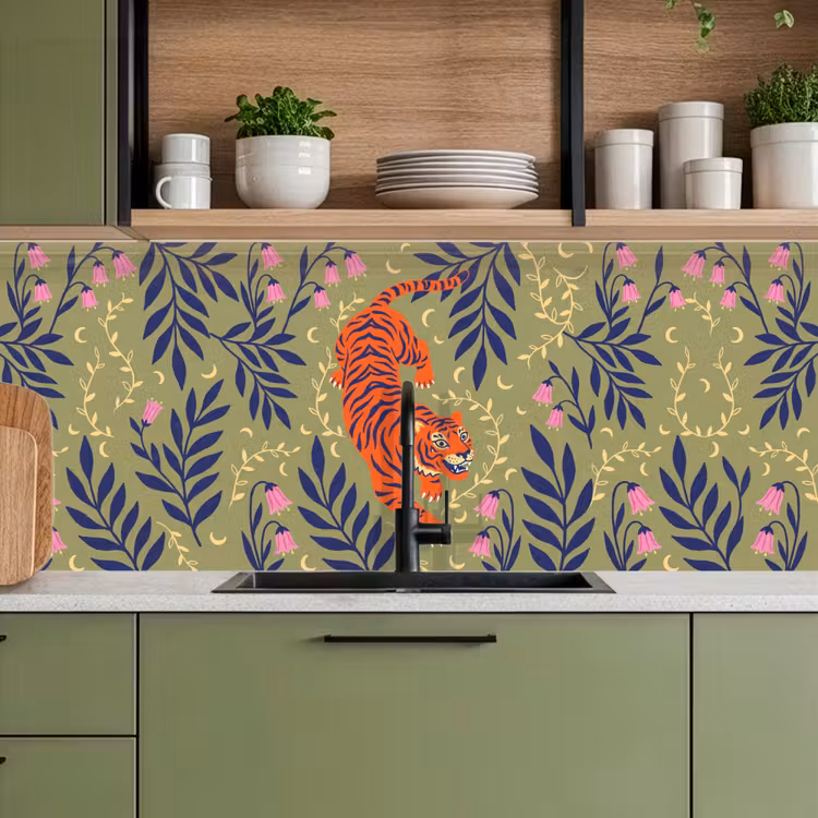 Küchenrückwand - Tiger – Blätter – Tiere – Illustration – Orange — 8