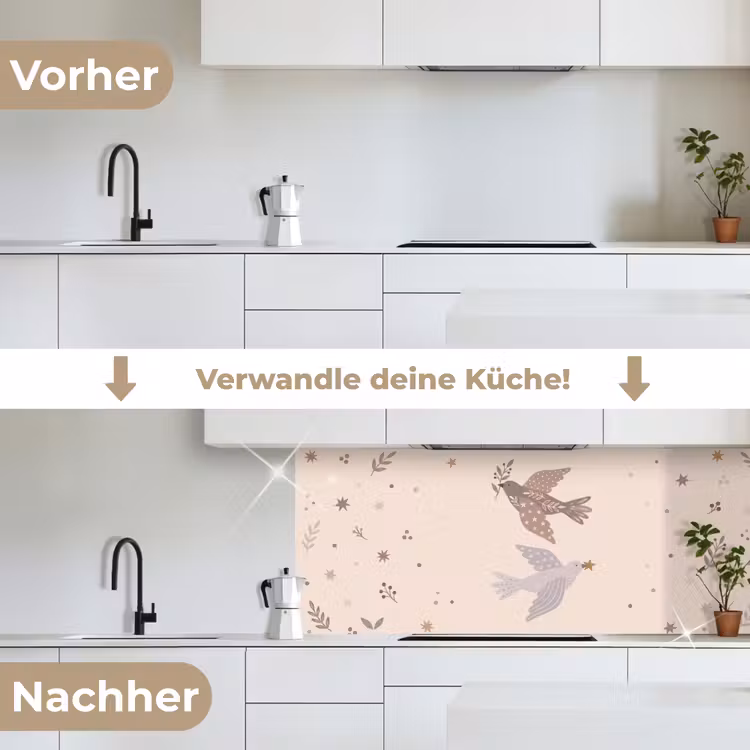Küchenrückwand - Vogel – Beeren – Natur – Modern – Beige — 3