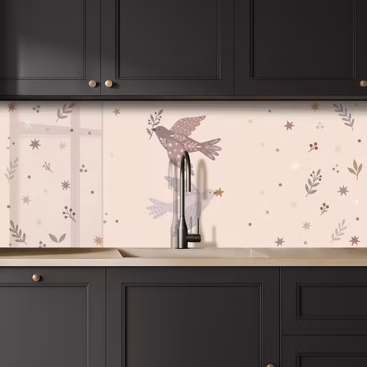 Küchenrückwand - Vogel – Beeren – Natur – Modern – Beige — 6
