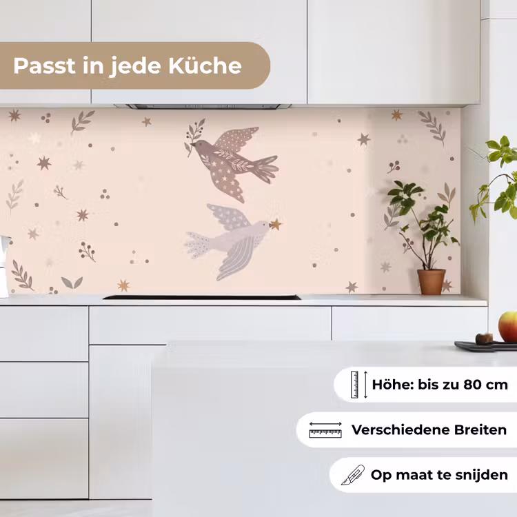 Küchenrückwand - Vogel – Beeren – Natur – Modern – Beige — 7