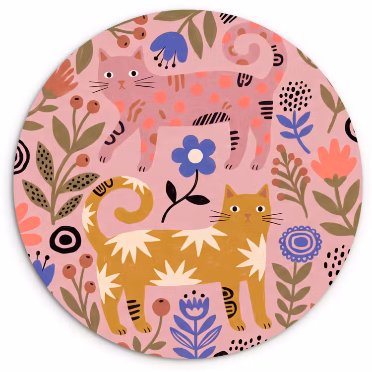 Forexbild Rund - Katze – Blumen – Tiere – Modern – Rosa — 1