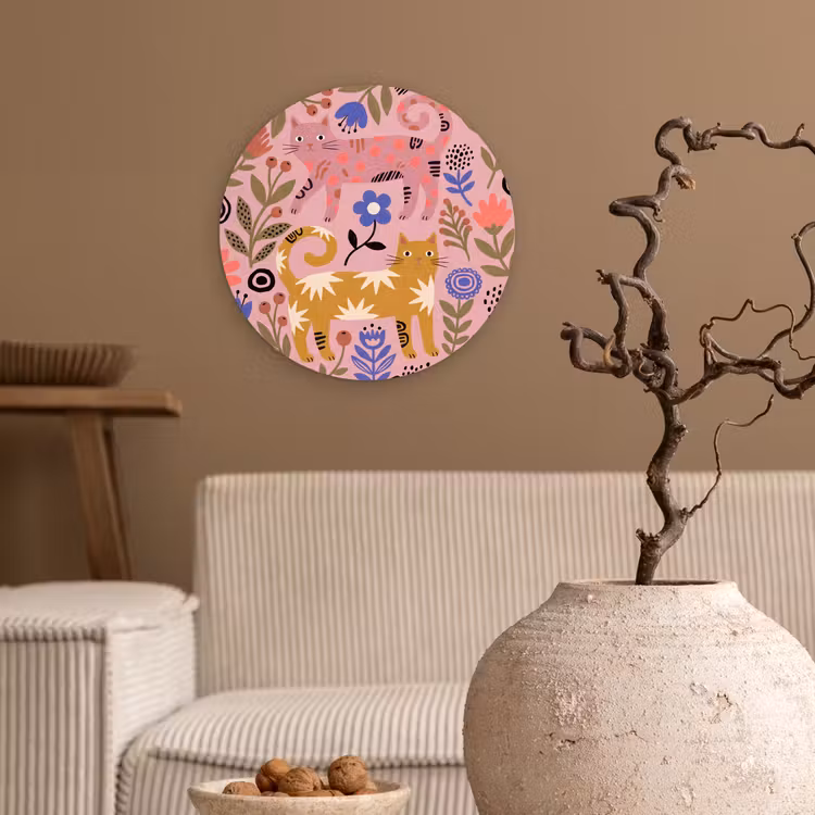 Forexbild Rund - Katze – Blumen – Tiere – Modern – Rosa — 2
