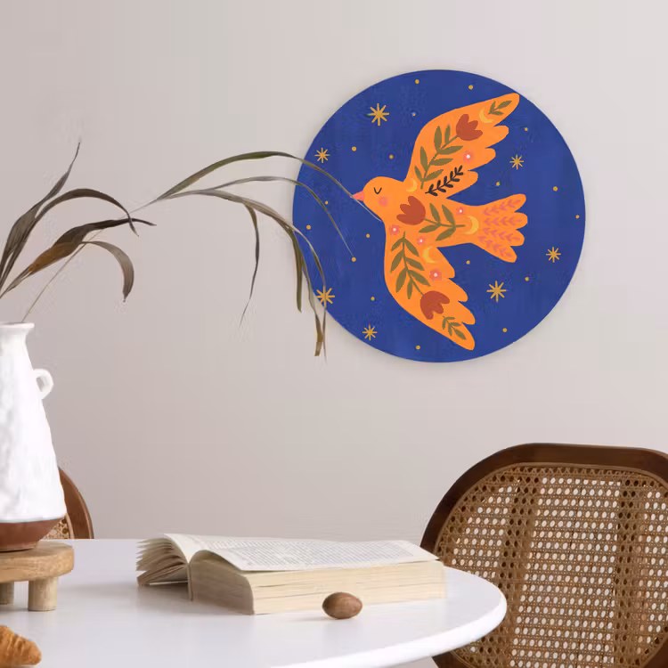Forexbild Rund - Vogel – Blumen – Dekorativ – Orange – Blau — 4