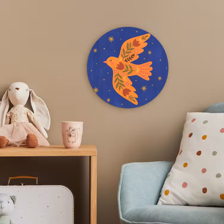 Forexbild Rund - Vogel – Blumen – Dekorativ – Orange – Blau — 5