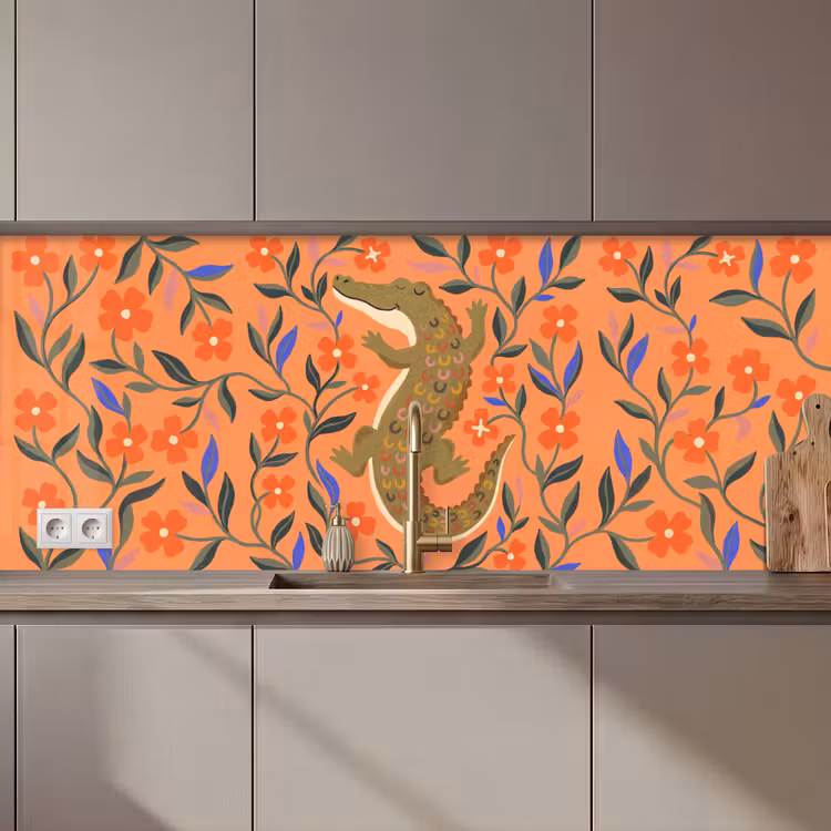Küchenrückwand - Tiere – Blumen – Orange – Illustration – Natur — 1