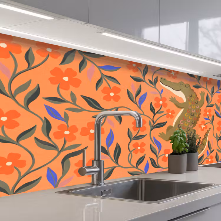 Küchenrückwand - Tiere – Blumen – Orange – Illustration – Natur — 2