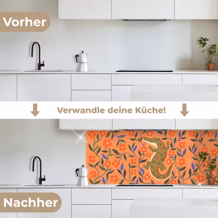 Küchenrückwand - Tiere – Blumen – Orange – Illustration – Natur — 3