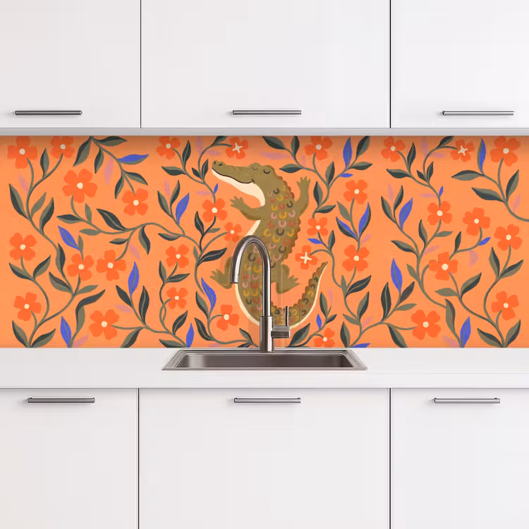 Küchenrückwand - Tiere – Blumen – Orange – Illustration – Natur — 4