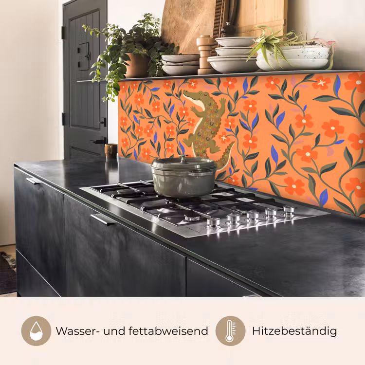 Küchenrückwand - Tiere – Blumen – Orange – Illustration – Natur — 5