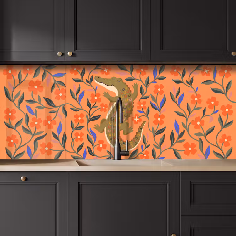 Küchenrückwand - Tiere – Blumen – Orange – Illustration – Natur — 6