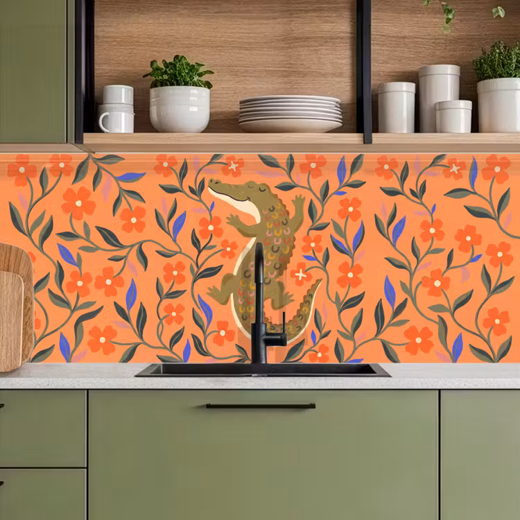 Küchenrückwand - Tiere – Blumen – Orange – Illustration – Natur — 8