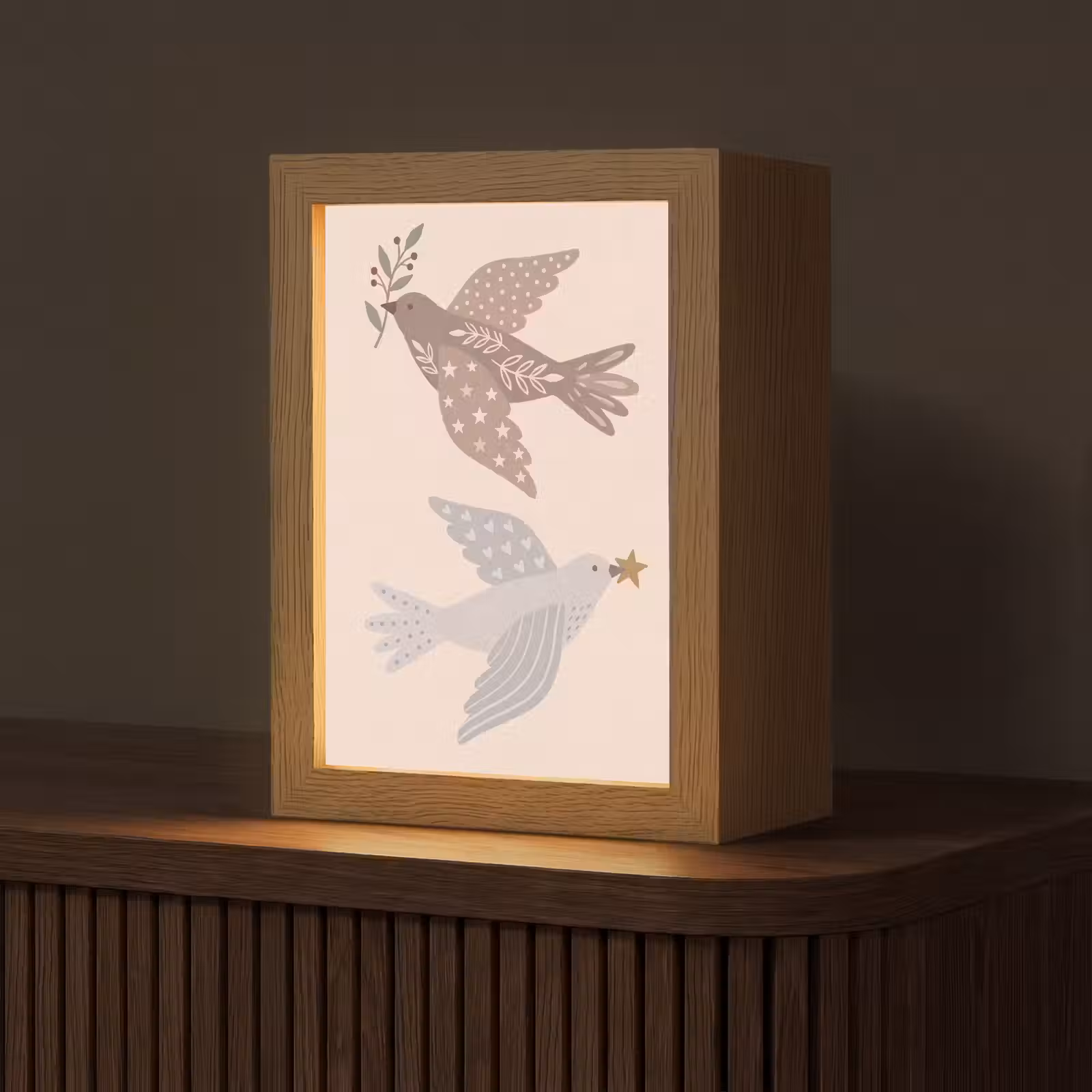 Personalisierte Lightbox - Vogel – Beeren – Natur – Modern – Beige — 1
