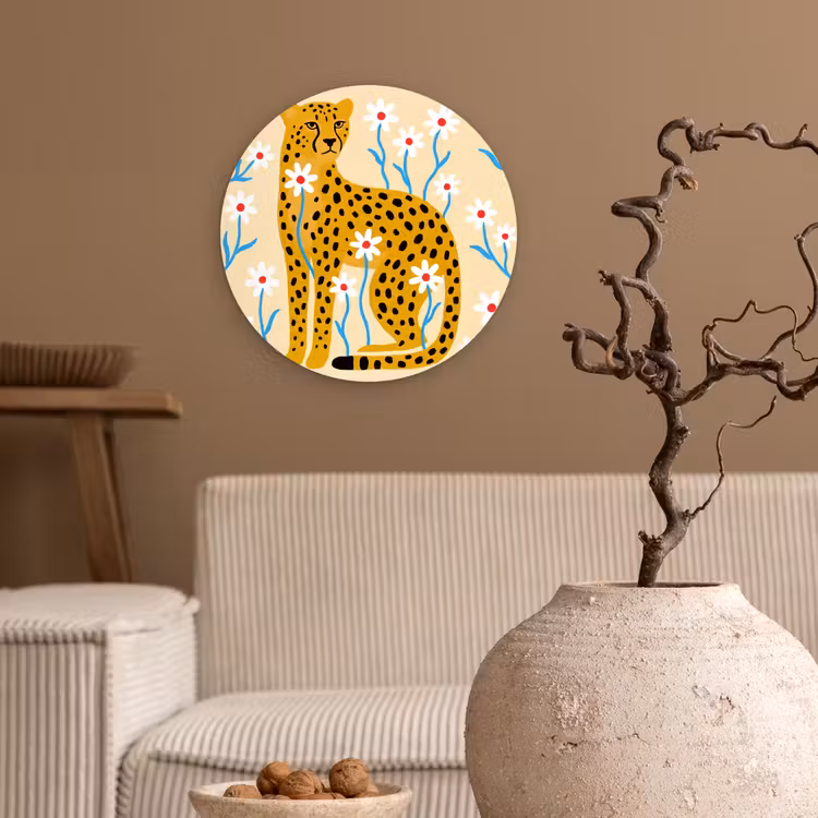 Forexbild Rund - Tiere – Gepard – Blumen – Modern – Gelb — 2