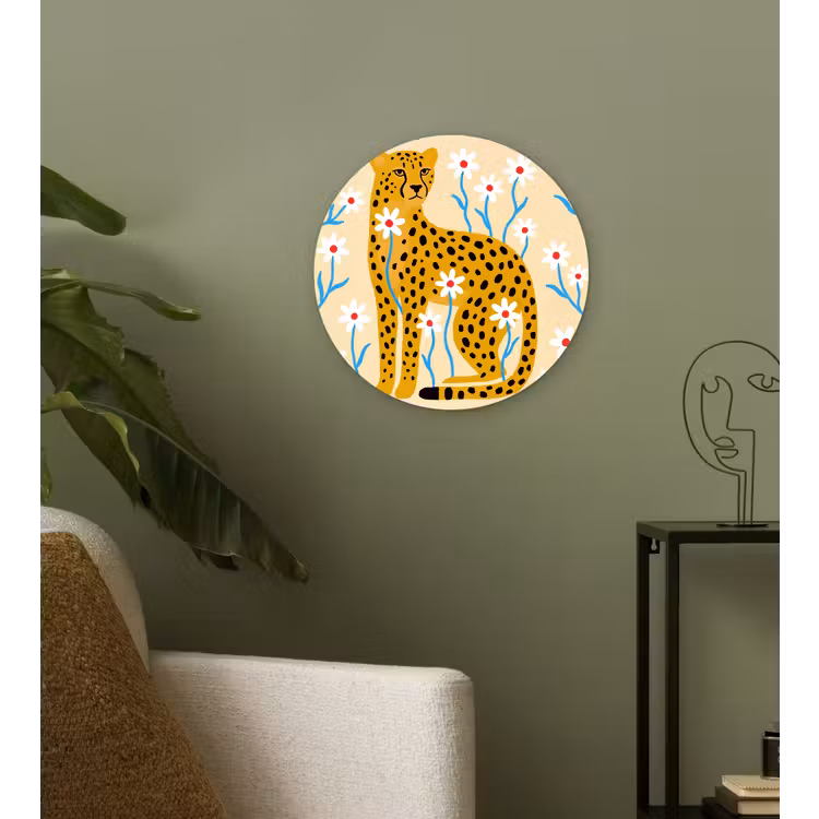 Forexbild Rund - Tiere – Gepard – Blumen – Modern – Gelb — 3