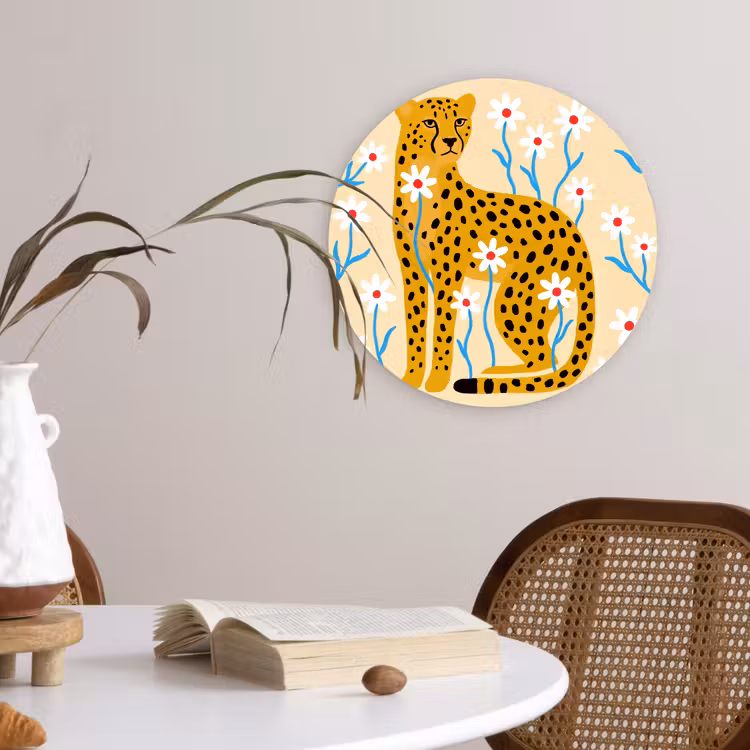 Forexbild Rund - Tiere – Gepard – Blumen – Modern – Gelb — 4