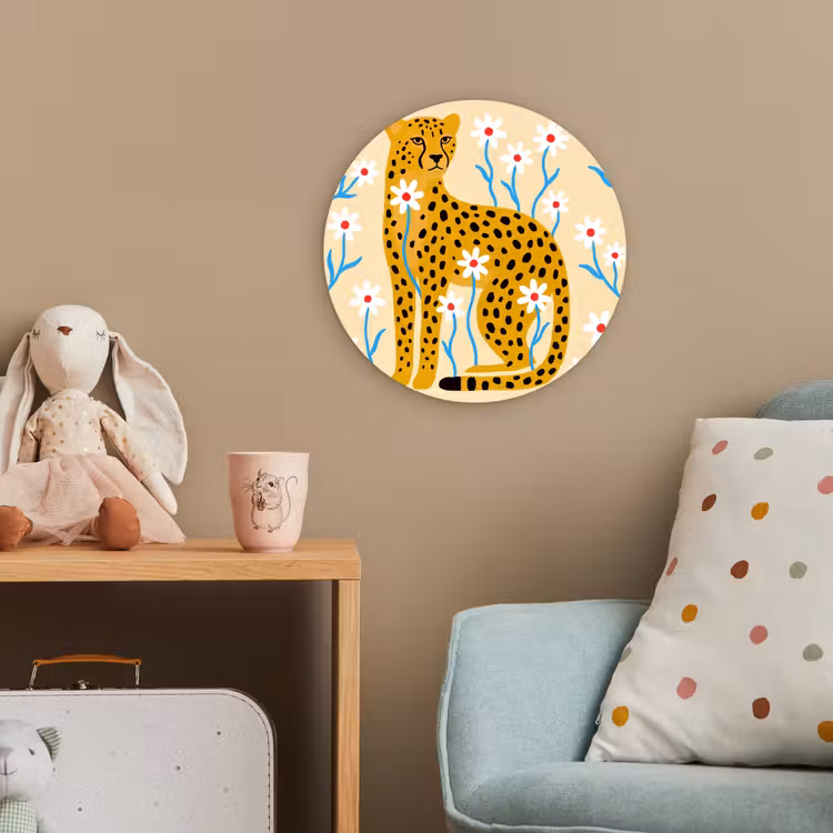 Forexbild Rund - Tiere – Gepard – Blumen – Modern – Gelb — 5