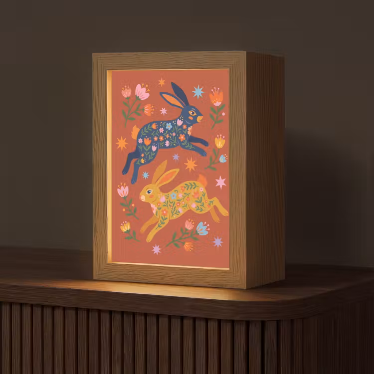 Personalisierte Lightbox - Kaninchen – Blumen – Volkskunst – Farbenfroh – Tiere — 1
