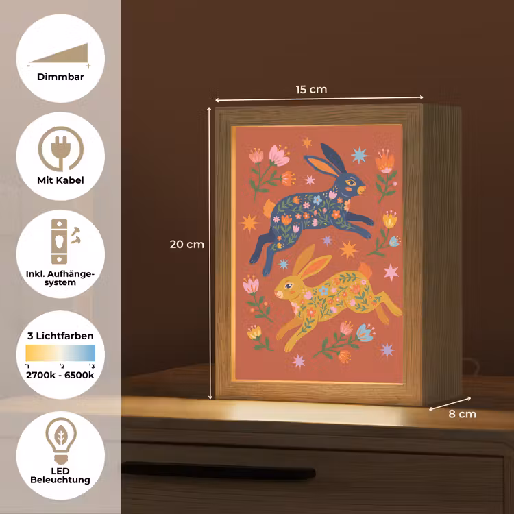 Personalisierte Lightbox - Kaninchen – Blumen – Volkskunst – Farbenfroh – Tiere — 6