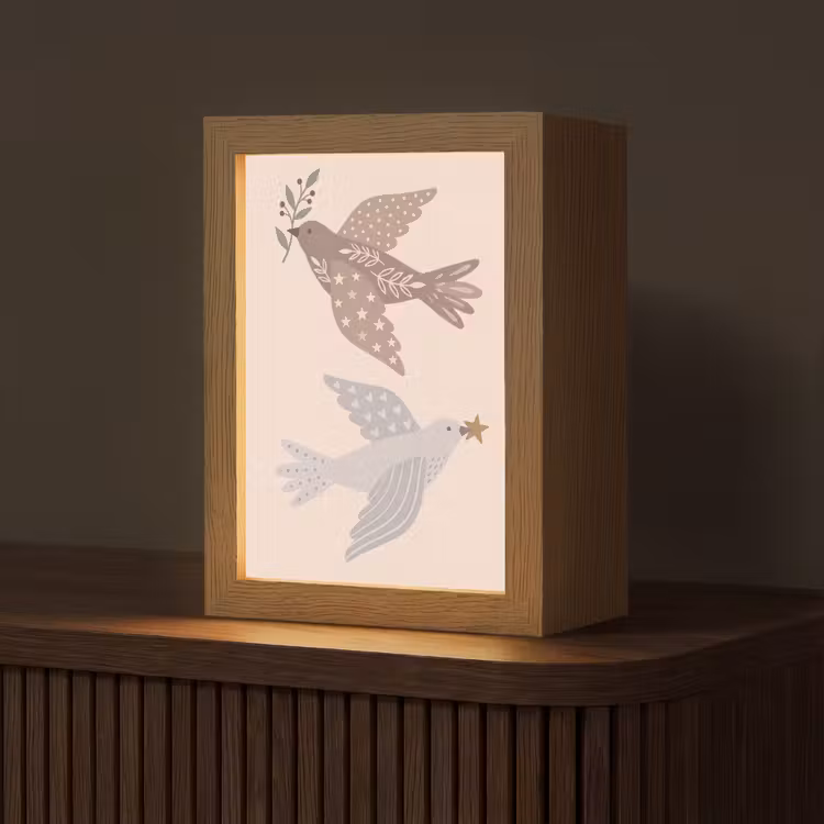 Personalisierte Lightbox - Vogel – Beeren – Natur – Modern – Beige — 1