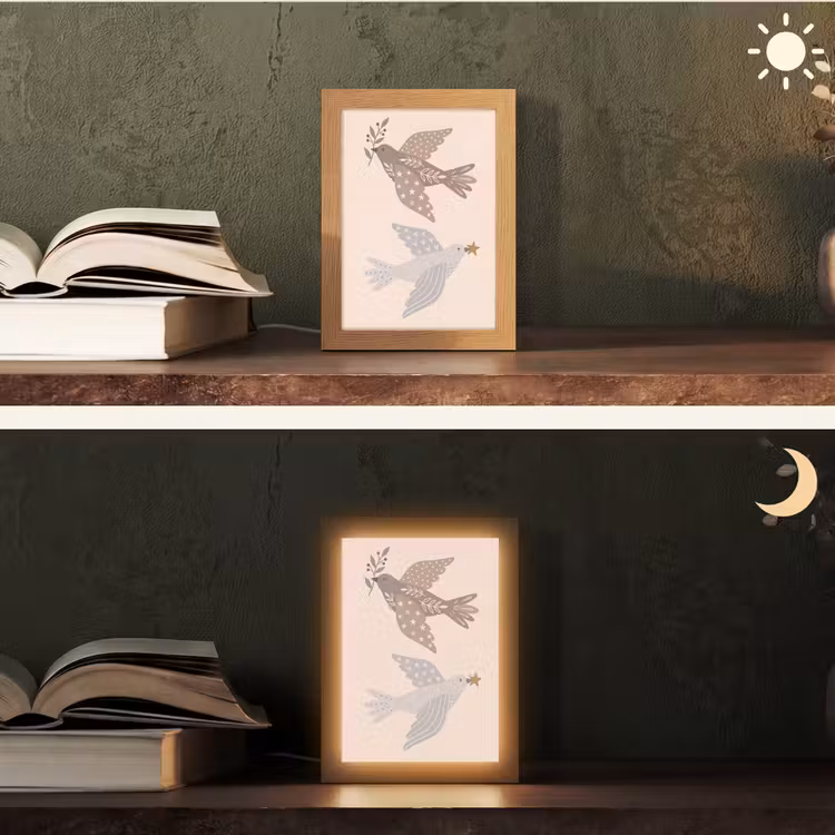 Personalisierte Lightbox - Vogel – Beeren – Natur – Modern – Beige — 5